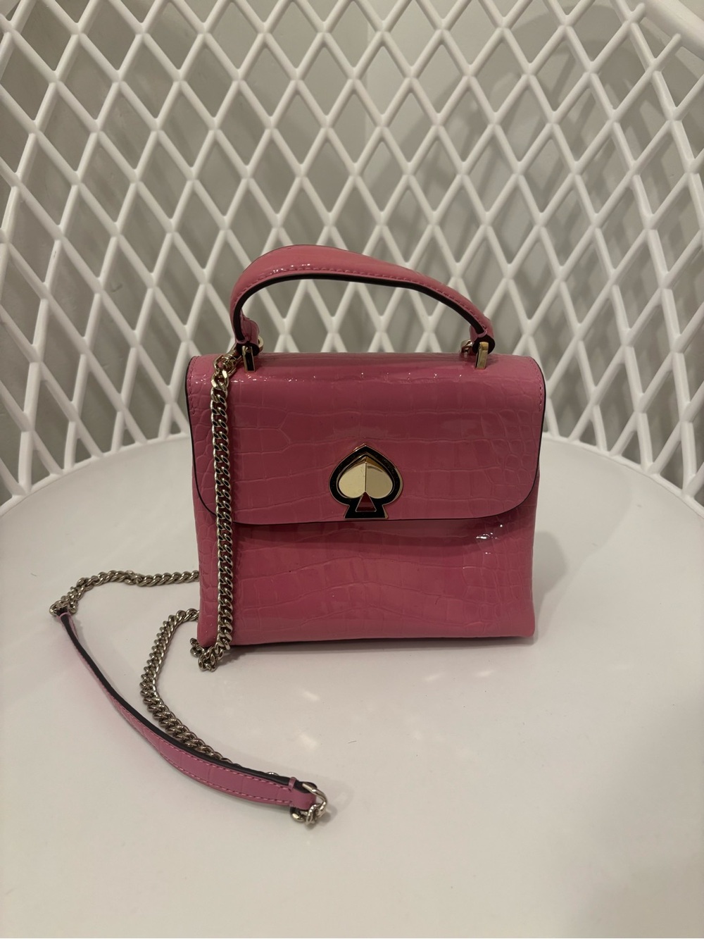 kate spade Pink Patent Croc-Embossed Top-Handle Crossbody